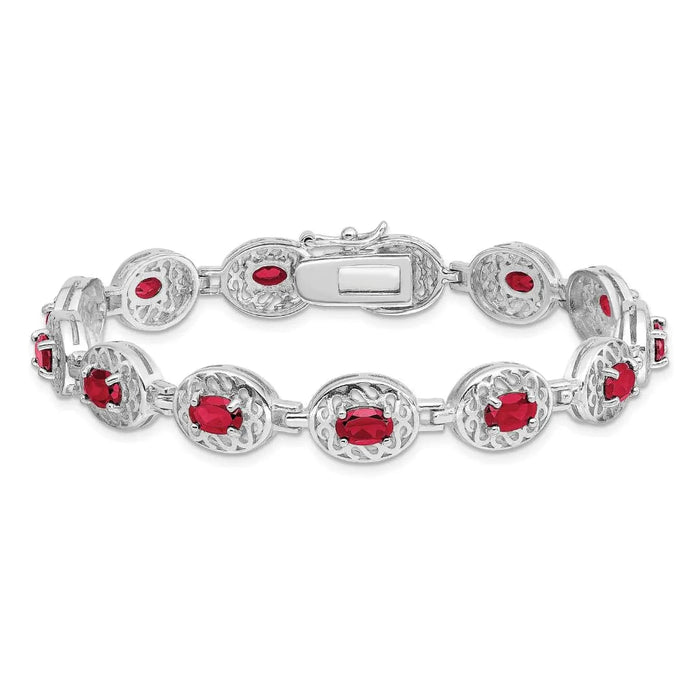 Genuine Red Ruby July Birthstone Silver Bracelet by Fine Color Jewels
