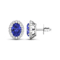 1.50 Ct Oval Violet Tanzanite & Diamond Prong 14K Gold Halo Stud Earrings by Fine Color Jewels
