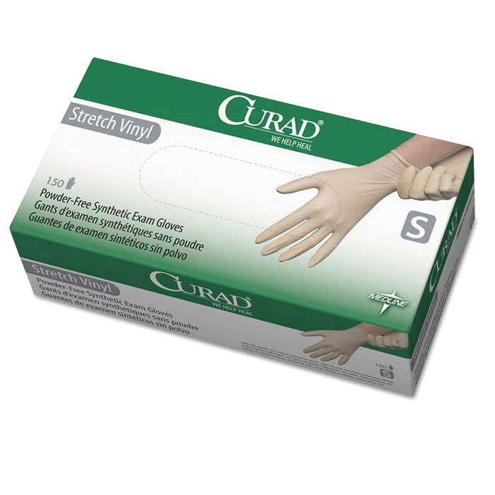 Curad Stretch Vinyl Exam Gloves, Powder-Free, Small, 150/Box