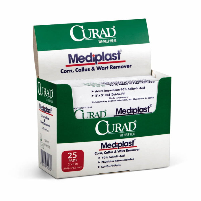 Curad Mediplast Corn, Callus & Wart Remover Pads – 40% Salicylic Acid, Cut-to-Fit, 2" x 3", 25 Count by Pasteur Pharmacy