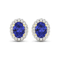 1.50 Ct Oval Violet Tanzanite & Diamond Prong 14K Gold Halo Stud Earrings by Fine Color Jewels