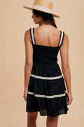 Crochet Trim Detail Ruffle Mini Dress - Black by Boutique 23