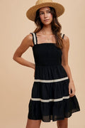 Crochet Trim Detail Ruffle Mini Dress - Black by Boutique 23