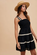 Crochet Trim Detail Ruffle Mini Dress - Black by Boutique 23