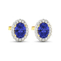 1.50 Ct Oval Violet Tanzanite & Diamond Prong 14K Gold Halo Stud Earrings by Fine Color Jewels
