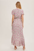 Floral Print Ruffle Hem Wrap Maxi Dress - Rose by Boutique 23