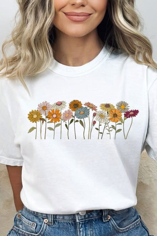 Flower Filed Comfort Colors Graphic Tee - White by Boutique 23