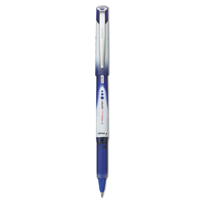 Pilot VBall Grip Liquid Ink Roller Ball Pen, Stick, Extra-Fine 0.5 mm, Blue Ink, Blue/White Barrel, Dozen