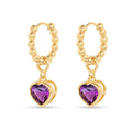 22k Gold Vermeil Amethyst Heart Hoop Earrings by Fine Color Jewels