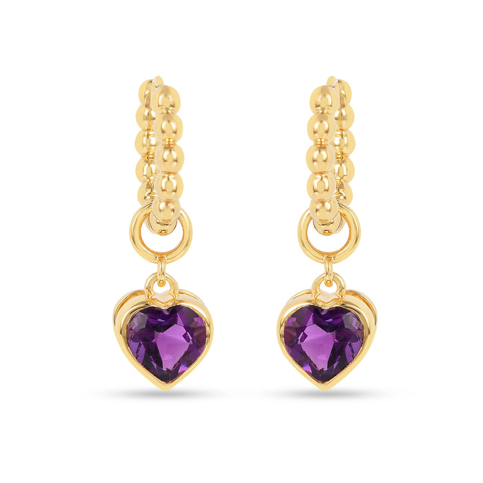 22k Gold Vermeil Amethyst Heart Hoop Earrings by Fine Color Jewels