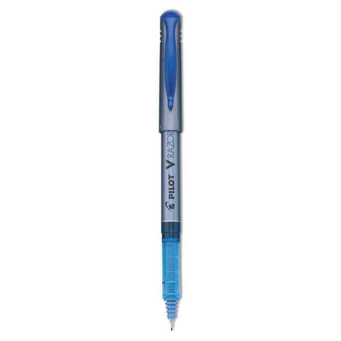 Pilot V Razor Point Liquid Ink Porous Point Pen, Stick, Extra-Fine 0.5 mm, Blue Ink, Gray Barrel, Dozen