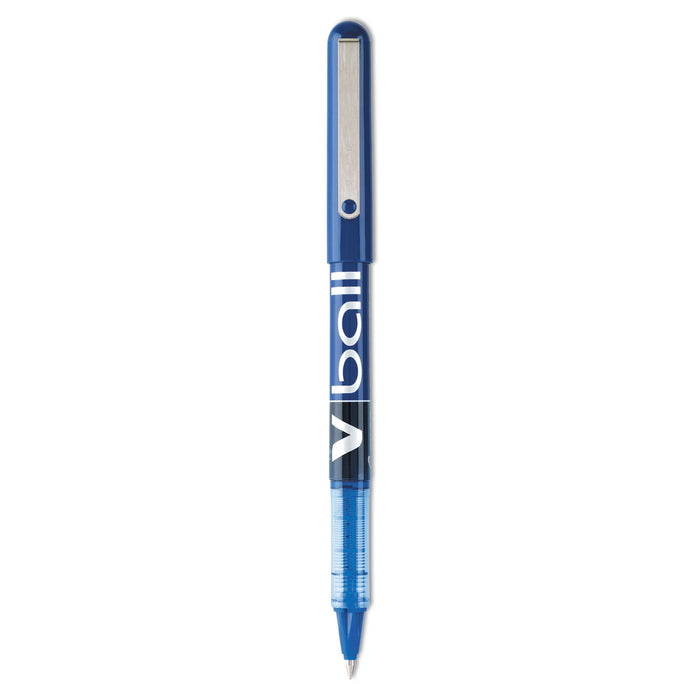 Pilot VBall Liquid Ink Roller Ball Pen, Stick, Extra-Fine 0.5 mm, Blue Ink, Blue Barrel, Dozen