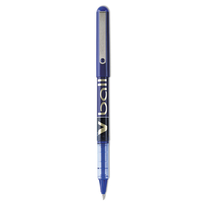 Pilot VBall Liquid Ink Roller Ball Pen, Stick, Fine 0.7 mm, Blue Ink, Blue Barrel, Dozen