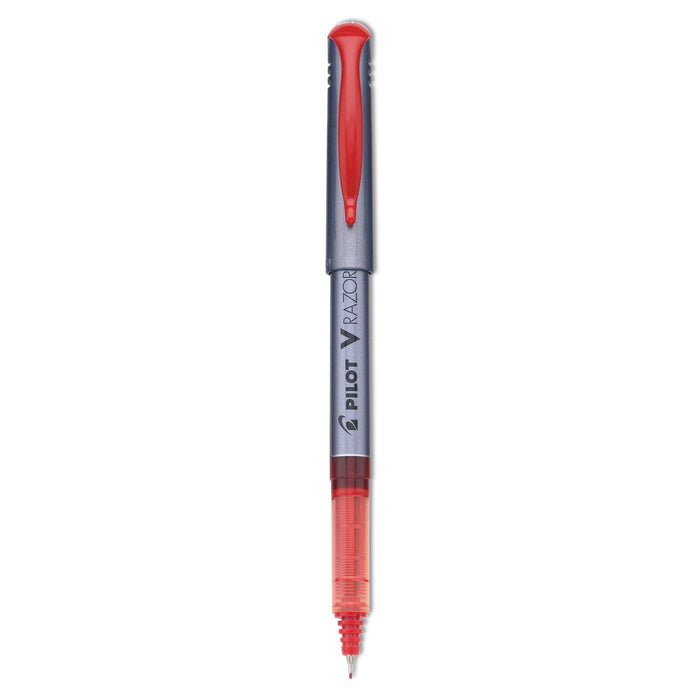 Pilot V Razor Point Liquid Ink Porous Point Pen, Stick, Extra-Fine 0.5 mm, Red Ink, Gray Barrel, Dozen