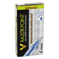 Pilot V Razor Point Liquid Ink Porous Point Pen, Stick, Extra-Fine 0.5 mm, Blue Ink, Gray Barrel, Dozen