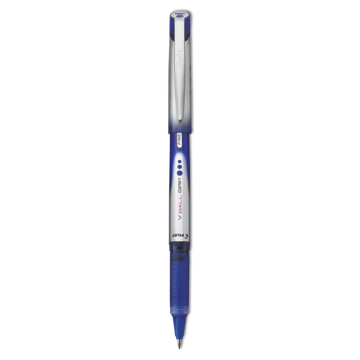 Pilot VBall Grip Liquid Ink Roller Ball Pen, Stick, Fine 0.7 mm, Blue Ink, Blue/Silver Barrel, Dozen
