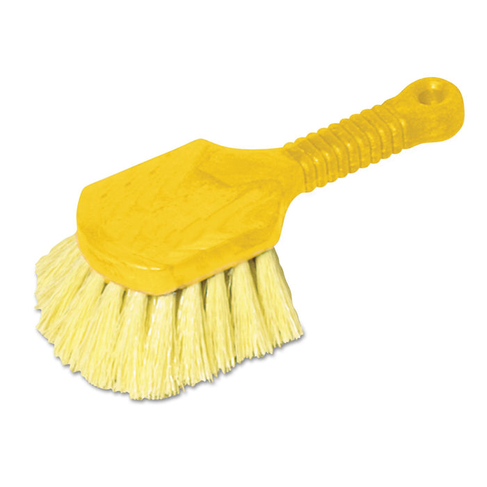 Rubbermaid Long Handle Scrub, Yellow Synthetic Bristles, 8" Brush, 8" Gray Plastic Handle