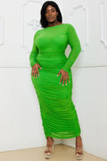 Rhinestone Mesh Pleated Plus Size Maxi Dress - Green by Fasheabe