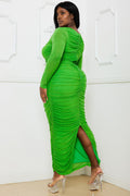 Rhinestone Mesh Pleated Plus Size Maxi Dress - Green by Fasheabe