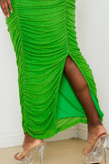 Rhinestone Mesh Pleated Plus Size Maxi Dress - Green by Fasheabe