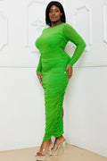 Rhinestone Mesh Pleated Plus Size Maxi Dress - Green by Fasheabe
