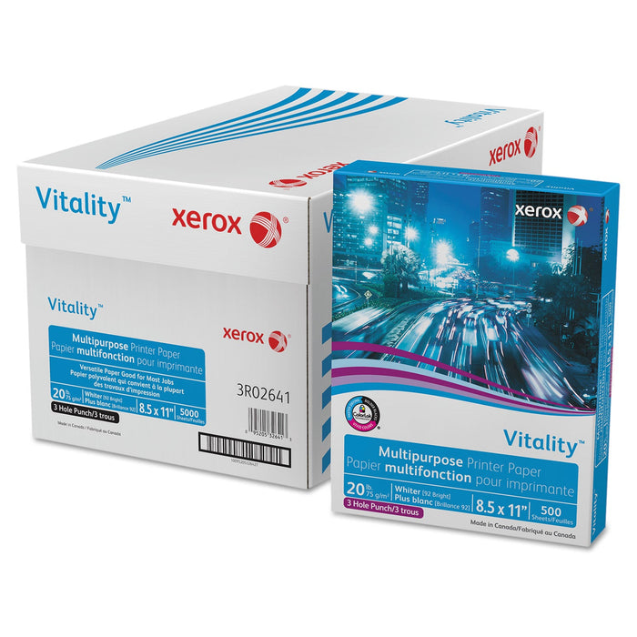 xerox Vitality Multipurpose Print Paper, 92 Bright, 3-Hole, 20 lb Bond Weight, 8.5 x 11, 500 Sheets/Ream, 10 Reams/Carton