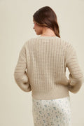Open-Knit Balloon Sleeve Sweater - Natural by Boutique 23