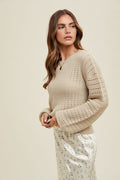 Open-Knit Balloon Sleeve Sweater - Natural by Boutique 23