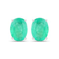 2.40 Ct Oval Green Zambian Emerald Prong 10K White Gold Stud Earrings by Fine Color Jewels