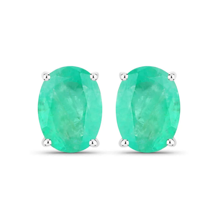 2.40 Ct Oval Green Zambian Emerald Prong 10K White Gold Stud Earrings by Fine Color Jewels