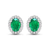 1.40 Ct Oval Green Zambian Emerald & Diamond Prong 14k Gold Halo Stud Earrings