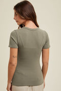 Side Ruched Ribbed Knit Top - G. Olive by Boutique 23