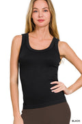 2 Way Neckline Seamless Ribbed Tank Top: Black by Boutique 23