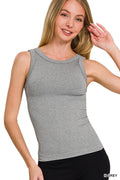 2 Way Neckline Seamless Ribbed Tank Top: H. Grey by Boutique 23