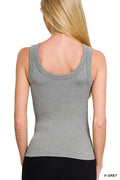 2 Way Neckline Seamless Ribbed Tank Top: H. Grey by Boutique 23
