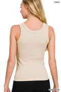 2 Way Neckline Seamless Ribbed Tank Top: Sand Beige by Boutique 23