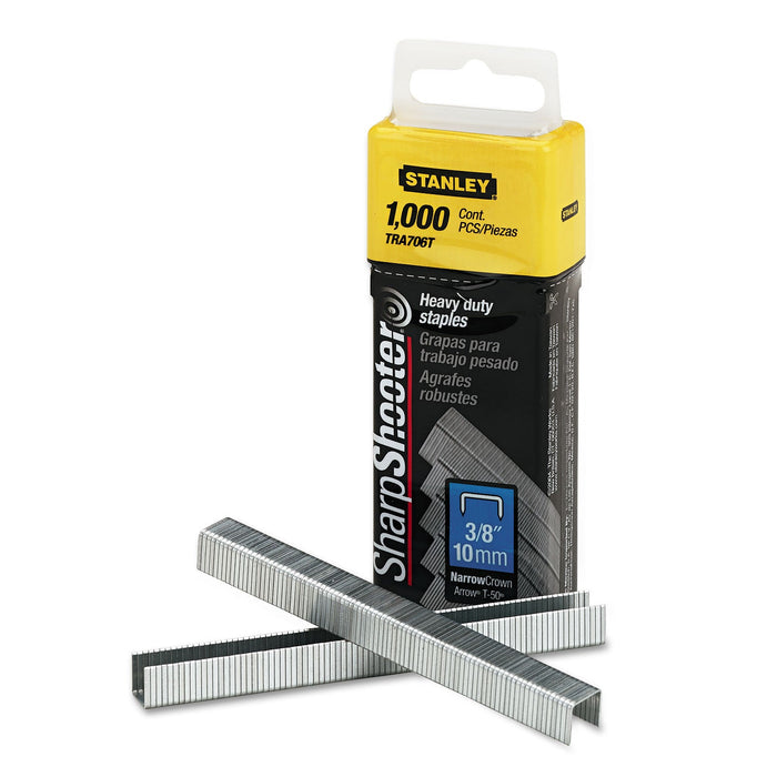 Stanley SharpShooter Heavy-Duty Tacker Staples, 0.38" Leg, 0.5" Crown, Steel, 1,000/Box