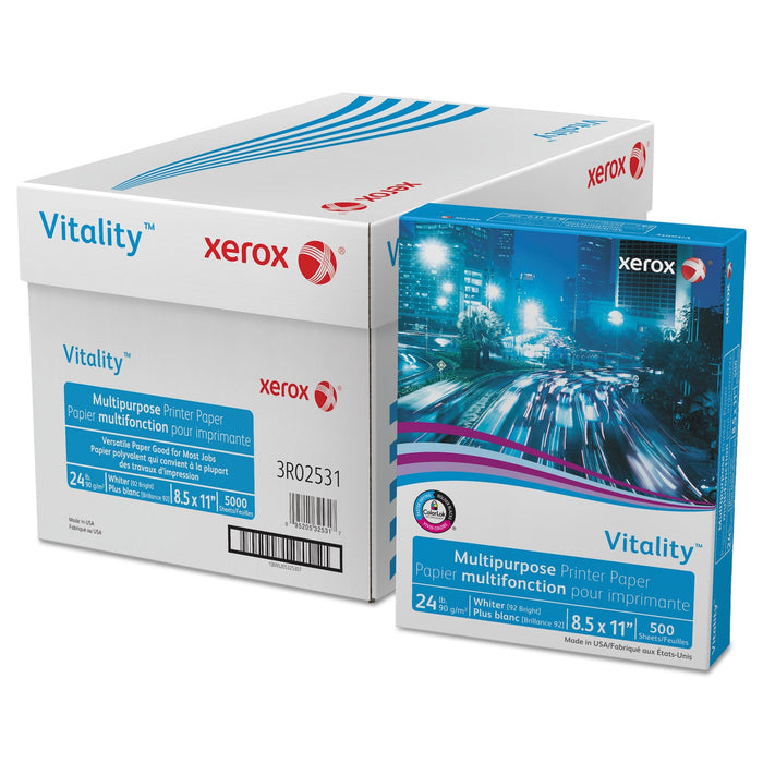 xerox Vitality Multipurpose Print Paper, 92 Bright, 24 lb Bond Weight, 8.5 x 11, White, 500/Ream