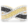 14K Yellow Gold Plated 1.58 Carat Genuine Black Diamond, White Diamond & Yellow Diamond .925 Sterling Silver Ring by Bids.com