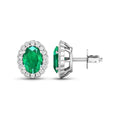 1.40 Ct Oval Green Zambian Emerald & Diamond Prong 14k Gold Halo Stud Earrings by Fine Color Jewels