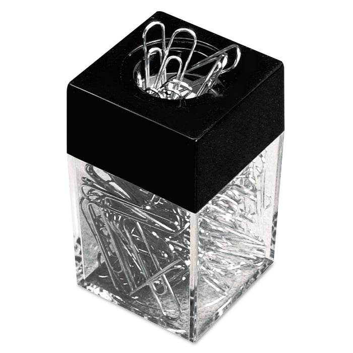 Universal Paper Clips with (1) Magnetic-Top Desktop Dispenser, #2, Smooth, Silver, 100 Clips/Pack, 12 Packs/Box