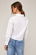 Long Sleeve Cropped Button Down - White by Boutique 23