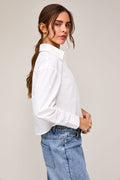 Long Sleeve Cropped Button Down - White by Boutique 23