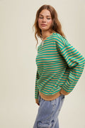 Striped Oversized Crewneck Pullover - Taupe/Green by Boutique 23