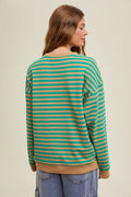 Striped Oversized Crewneck Pullover - Taupe/Green by Boutique 23