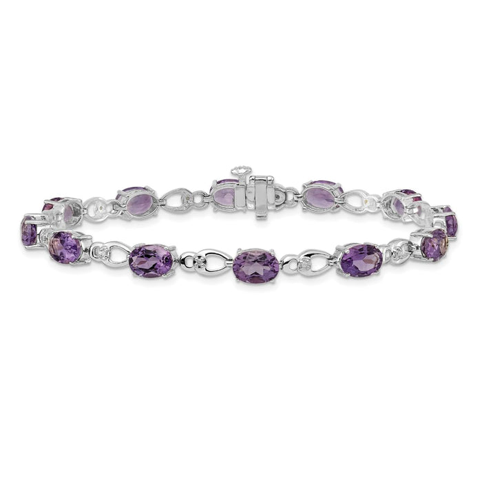 Oval Purple Amethyst & Diamond Prong 14K White Gold Infinity Link Bracelet by Fine Color Jewels