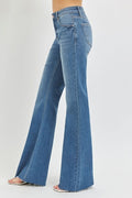 Mila Mid Rise Flare Raw Cut Hem Jeans by Boutique 23