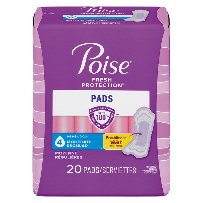 Poise Incontinence Pads, 20 Count, Moderate Absorbency, Regular Length For All-Day Freshness by Pasteur Pharmacy
