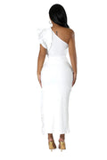 2 PC Ribbed One Shoulder Ruffle Bodysuit & Matching Skirt by The House of Stylez