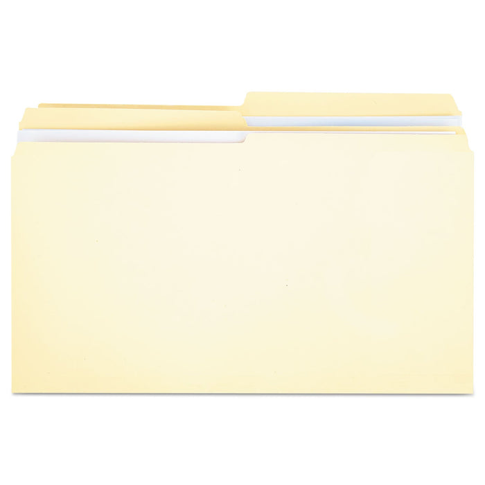 Universal Double-Ply Top Tab Manila File Folders, 1/2-Cut Tabs: Assorted, Legal Size, 0.75" Expansion, Manila, 100/Box